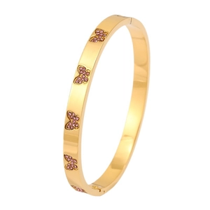 Gepolijste gouden roestvrijstalen armband met roze diamanten vlinders voor dames