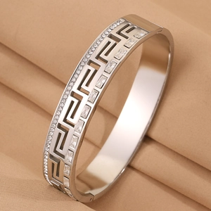 Vintage Greek key silver bangle with sparkling crystals and luxury cubic zirconia insets