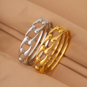 Stainless Steel Hollow Water Drop Bangle For Women Gold Silver Plated Waterdrop Open Cuff Fashion Commuter Jewelry Bracelet