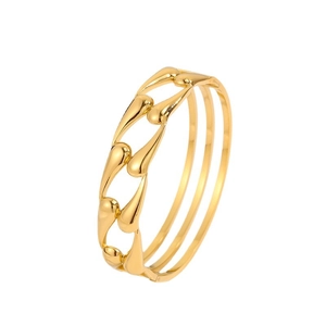 Polished gold-plated stainless steel hollow water drop open cuff bracelet for women