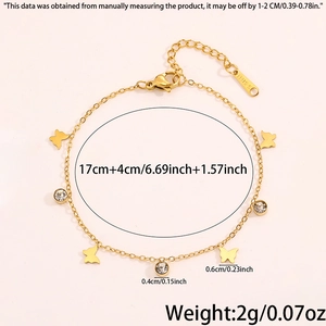 Detail of titanium steel butterfly charm bracelet with 17cm+4cm chain and weight info