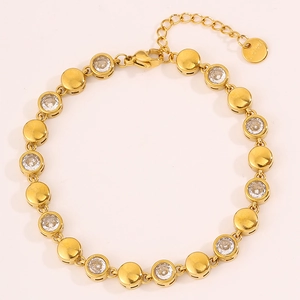 Detailed macro view of 18k gold plated stainless steel bracelet with sparkling zircons