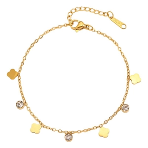 Bracciale in acciaio inossidabile dorato con quadrifogli e cristalli di zircone lucidi