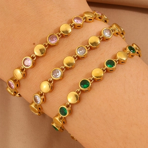 18k gold plated stainless steel bracelets with pink, white and green gemstones