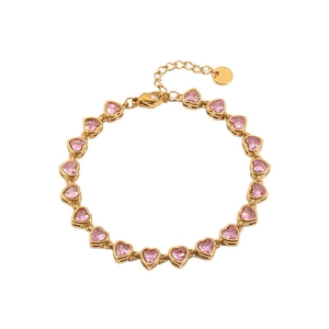 Elegant gold heart bracelet with pink zirconia and stainless steel adjustable chain