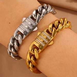 Bracelets gourmettes cubaines en acier inoxydable or et argent avec fermoirs diamantés
