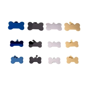 Mirror polished bone-shaped stainless steel pet ID tags in four colors and three sizes