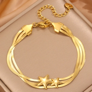 Bracelet Femme en Acier Inoxydable en Couches Chaîne Serpent Or Argent Trois Couches Étoile Cœur Étoile de Mer Bracelet Bijoux de Mode