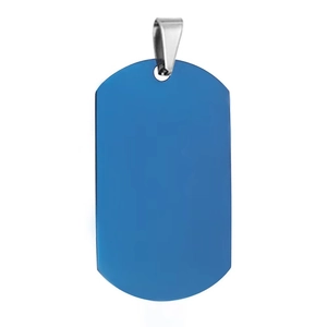 Minimalist blue stainless steel pet dog tag pendant with silver metal lobster clasp