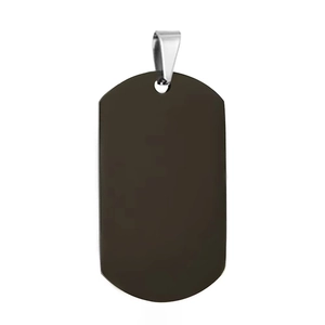 Minimalist matte dark brown stainless steel dog tag pendant with silver metal bail