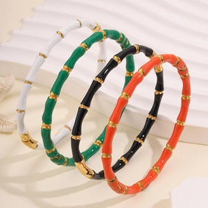 Edelstahl Bambusknoten Emaille Armreif Für Damen Vergoldet Natur Inspiriert Mode Pendler Schmuck Armband