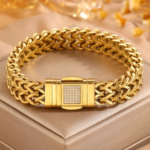 Bracelet pour homme en or à double rangée avec oxydes de zirconium sur le fermoir