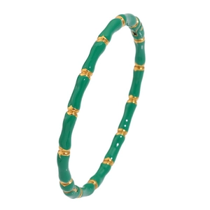 Eleganter grüner Emaille-Bambus-Armreif aus Edelstahl mit poliertem Gold-Finish