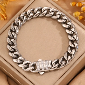 Bracelet gourmette cubaine pour homme en acier inoxydable avec fermoir luxueux serti de diamants