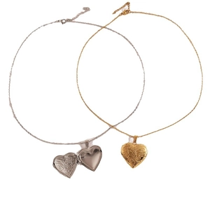 Vintage-Herz-Medaillon-Halskette in Gold und Silber mit geprägtem Blumenmuster