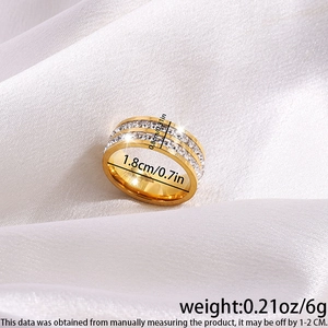 Double-row crystal inlaid stainless steel gold ring with 8mm width and premium finish