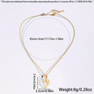 Titanium steel heart-shaped pendant necklace set with love engravings in gold and silver