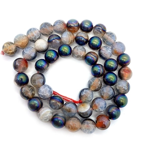 Spiral array of natural ice cracked agate beads with metallic gradient plating and textures