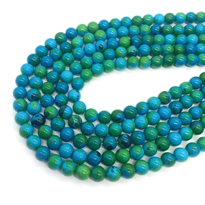 Polished natural phoenix stone round beads with blue and green marble texture for DIY jewelry