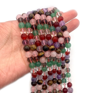 Mixed natural gemstone beads featuring tiger eye and quartz in 8mm to 10mm round sizes