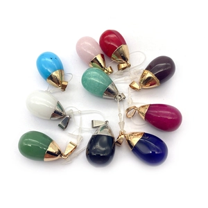 Assorted teardrop natural stone pendants with 16x29mm metal pinch bails in 10 vibrant colors