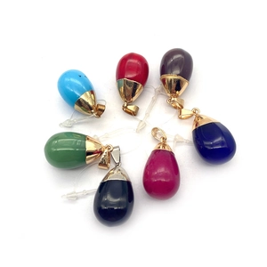 Seven colorful teardrop natural stone pendants with metal bails for DIY jewelry making