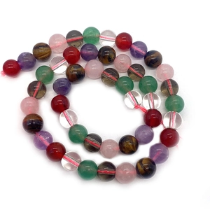 Mixed natural gemstone beads including tiger eye and red agate on a spiral elastic cord
