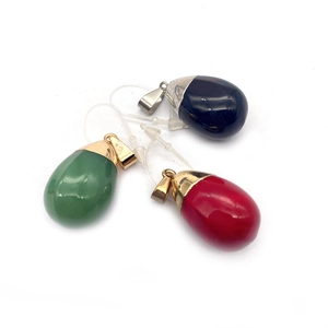 Natural 16x29mm teardrop gemstone pendants in green, black, and red with metal bails