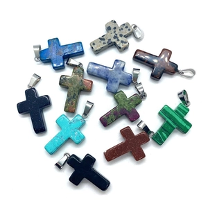Cross pendants made of mixed natural stones like Lapis Lazuli and Turquoise with silver bails