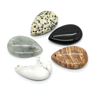 Five pieces of teardrop natural gemstone pendants including Labradorite and Jasper for DIY jewelry