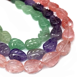 Hand-carved leaf shape natural green aventurine and gemstone beads for DIY jewelry making