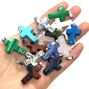 Natural tiger eye and malachite stone cross pendants with metal clasps for DIY jewelry