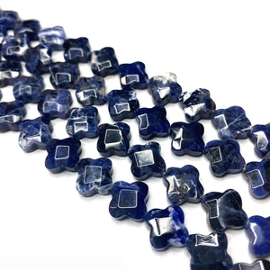 Perles de trèfle en sodalite naturelle bleu foncé avec veines pour bijoux DIY