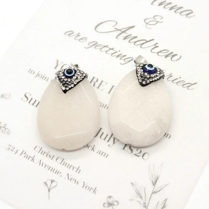 Pendentif en pierre naturelle blanche avec œil bleu et zircons pour bijoux DIY
