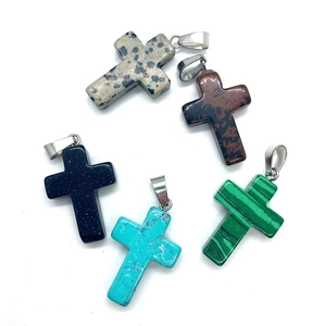 Natural tiger eye and malachite stone cross pendants with stainless steel bails