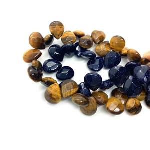 Perles facettées en œil de tigre et pierre de sable bleu pour création de bijoux