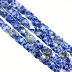 Faceted rectangular sodalite natural stone beads with blue and white marbled texture