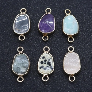 Detailed set of 6 irregular natural stone connectors with gold edges and double loops