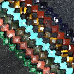 Pierre Naturelle Trèfle Perles en Vrac pour la Fabrication de Bijoux DIY Collier Bracelet Poli Malachite Améthyste Agate Jaspe Quartz Perles