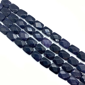 Faceted blue sandstone rectangle beads with sparkling star effect for DIY jewelry