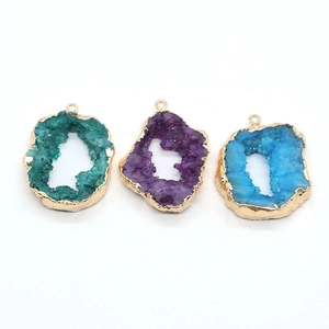 Natural druzy agate stone pendants with gold plated edges for DIY jewelry making