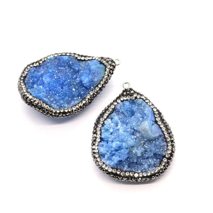 Pendentifs gouttes en agate druzy bleue avec strass pour création de bijoux DIY