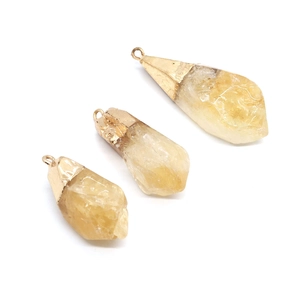 Irregular citrine quartz stone pendants with hammered gold plated metal caps for DIY jewelry