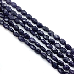 Perles ovales facettées en grès bleu avec effet scintillant pour bijoux DIY