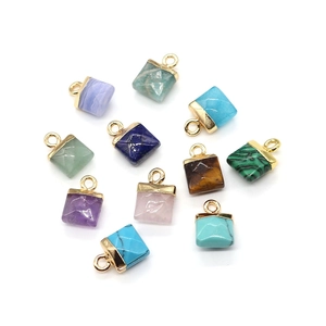 Natural Stone Square Faceted Pendant With Gold Metal Loop DIY Jewelry Making Accessories Various Colors Stone Charm