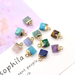 Square faceted natural stone pendants in various colors with golden metal clasps