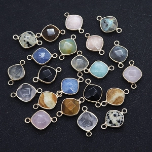 Faceted rhombus natural stone connectors with gold plated borders for DIY jewelry making