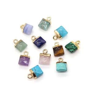 Natural faceted stone square pendants set with gold loops in diverse mineral colors