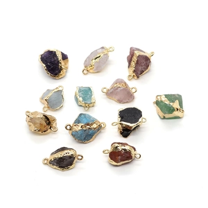 Natural raw amethyst and assorted gemstones with gold plated double bail connectors