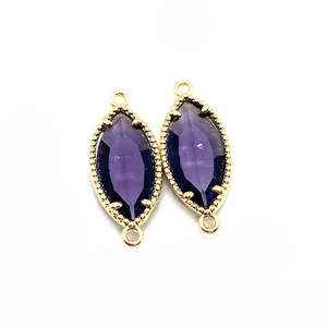 Violetter Steinverbinder in Marquise-Form mit Goldperlenrahmen für DIY-Schmuck